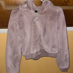 Pink fur hooded jacket Forever21